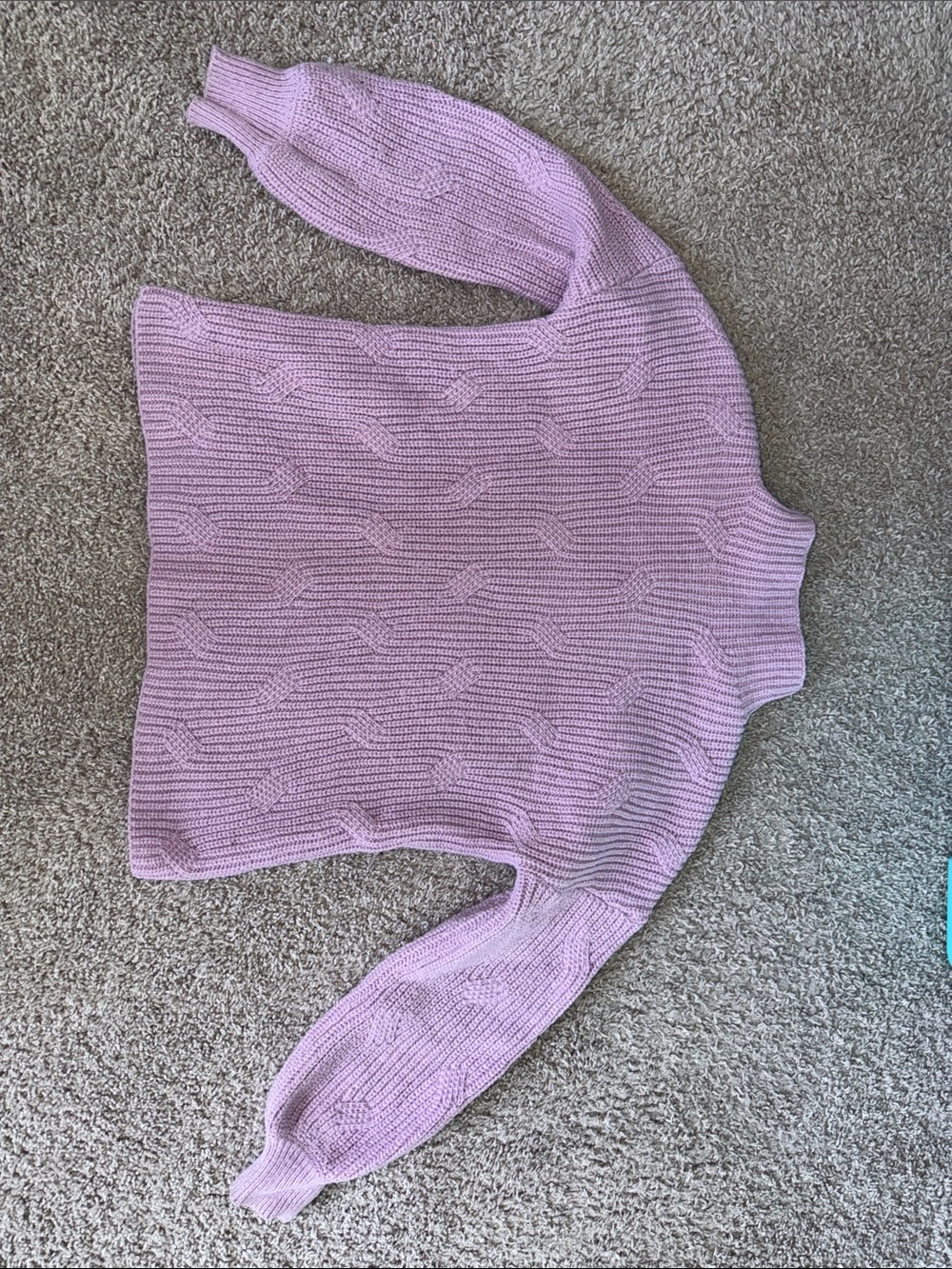Cozy Cable Knit Mock Neck Sweater - Light Lavender